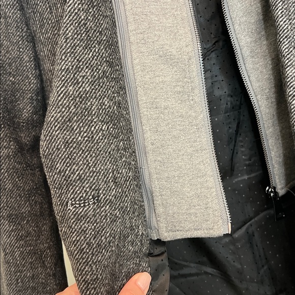 Avec Les Filles grey Wool Blend Herringbone Maxi Coat Detachable Hoodie medium - Picture 4 of 5